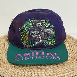 Vintage Disney Animal Kingdom Gorilla Falls Hat Purple Green Snapback Rare Flaws
